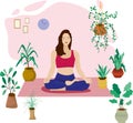 Yoga for the home. The woman on the floor meditating